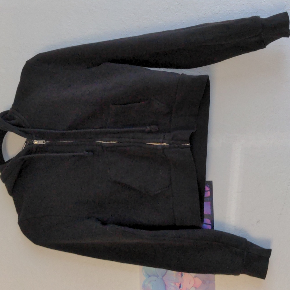 Brandy Melville Black Zip-up Crop Hoodie